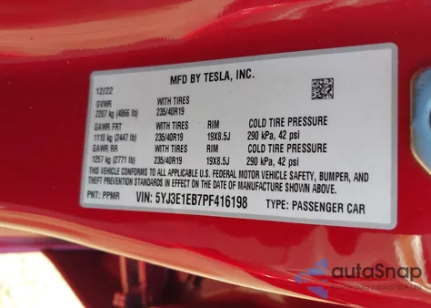 2023 Tesla Model 3 Long Range Dual Motor All-Wheel Drive z USA, uszkodzony, nr VIN 5YJ3E1EB7PF416198